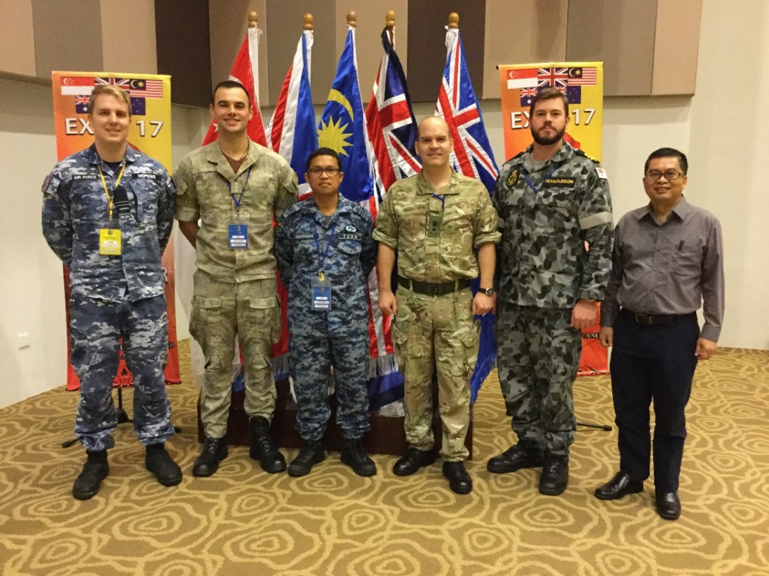 Legal officers on Ex SUMAN PROTECTOR, Malaysia – Oct 2017.  Lt Col E-P Grant is 4th from left.